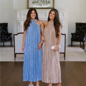 Elegant Tan Halter Maxi Dress